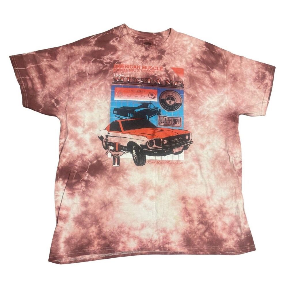 Red Tie Dye Acid Wash Ford 1964 Mustang Retro Indie Skater Streetwear T-Shirt XL